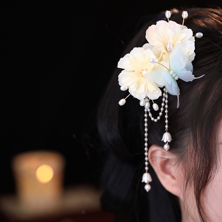 发夹边夹侧边超仙花朵汉服头饰图片