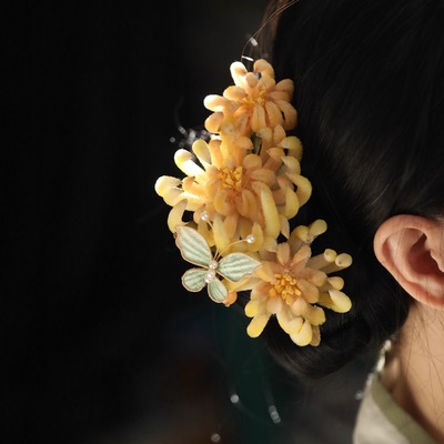国风唐风菊花发饰发钗古风盘发头饰秋冬汉服簪花古装配饰复古超仙