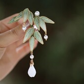 胸针高端精致时尚 手工布艺国风竹叶别针小众设计感胸花优雅配饰