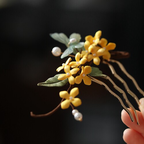 古风盘发头饰桂花蝴蝶发钗旗袍古典汉服发饰发梳超仙森系簪花配饰