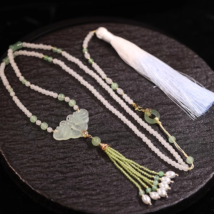 夏天项链超仙岫玉荷花吊坠新中式