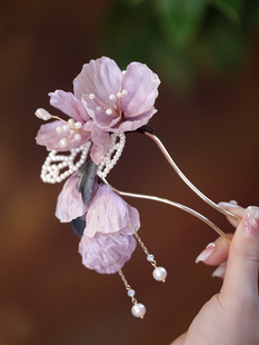 u型发簪盘发头饰 唐风大花朵簪子女古风布艺发钗汉服发饰后脑勺