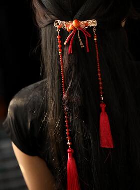 新年头饰红色新中式古典葫芦弹簧夹发夹女后脑勺旗袍发饰半扎发女