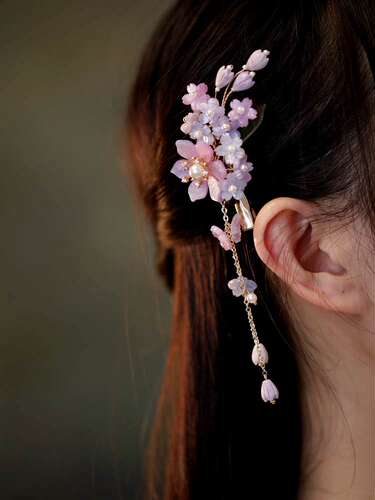 春夏紫色小花流苏发夹森系仙美