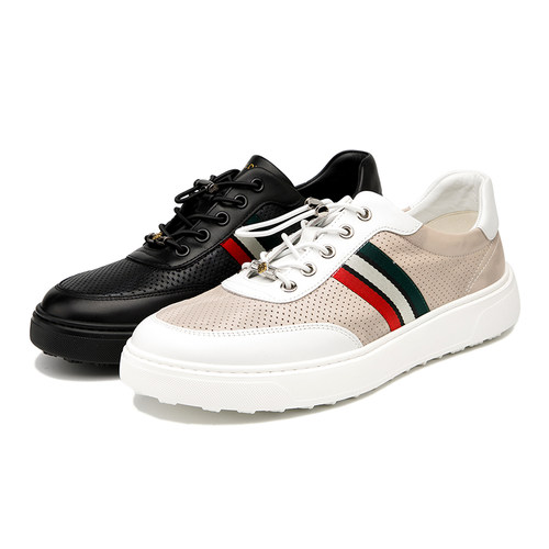 金利来男鞋夏季冲孔镂空网眼透气真皮时尚休闲男士洞洞皮凉鞋板鞋