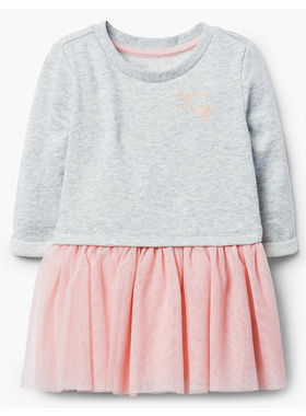 美国Gymboree 金宝贝 女童长袖连衣裙纯棉 纱裙灰色0- 3岁