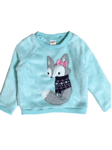 GYMBOREE 金宝贝 女新童毛毛卫衣淡绿狐狸 1岁-4岁