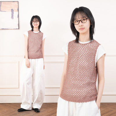 APPENDAGE100%纯棉砖红镂空编织马甲背心2025夏季新品高级感上衣