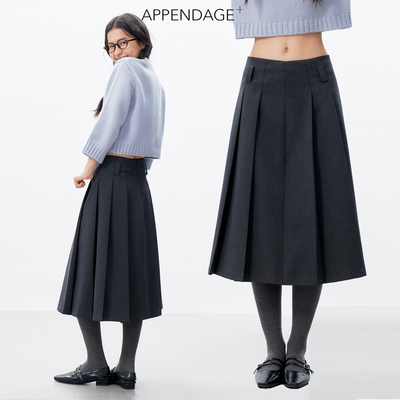 APPENDAGE百褶半身裙女2025秋冬新品复古优雅学院风中长款裙子