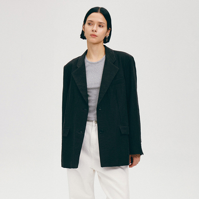 宽松显瘦西服苎麻高级感