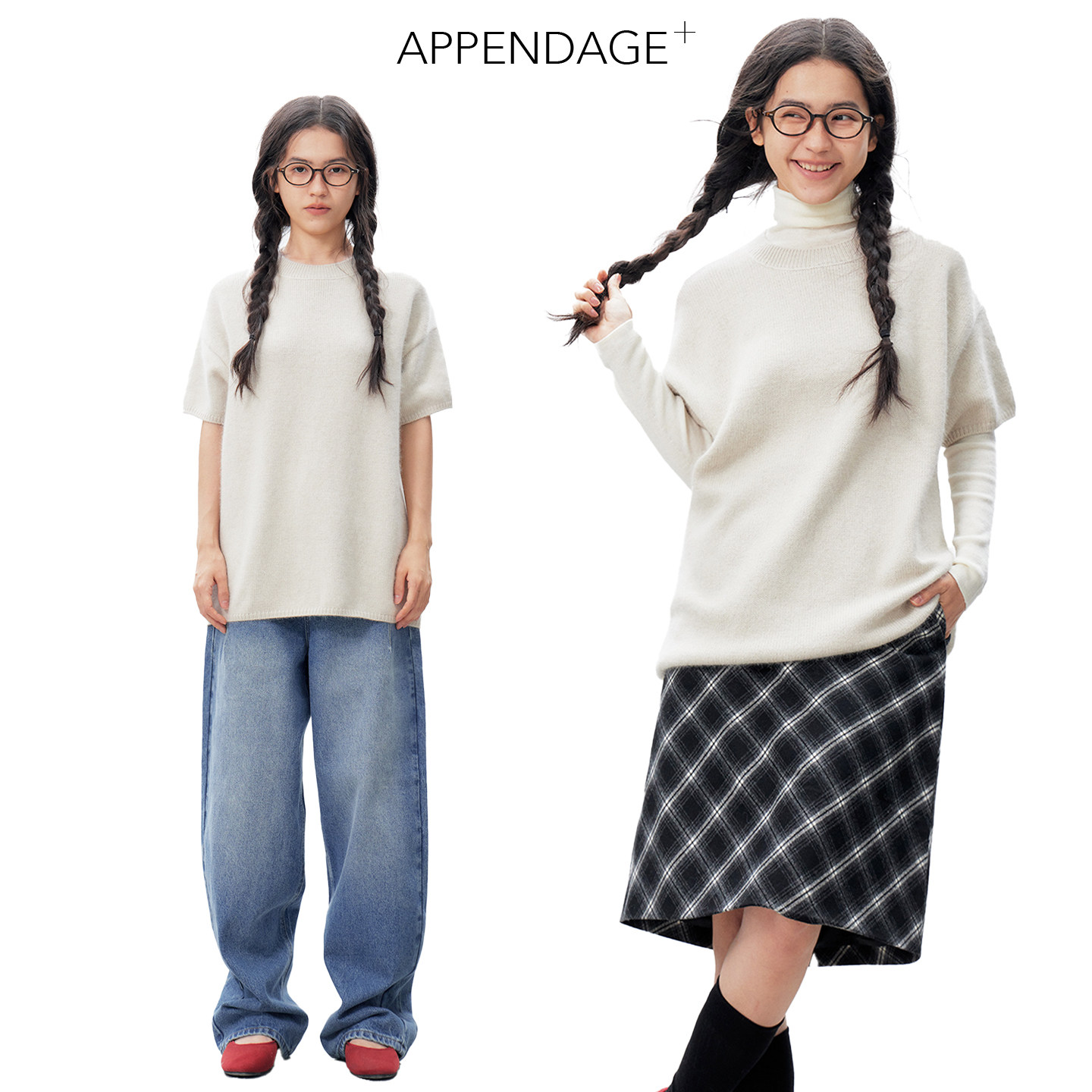APPENDAGE落肩短袖高龄针织毛衣秋冬女2025新款经典时尚简约上衣