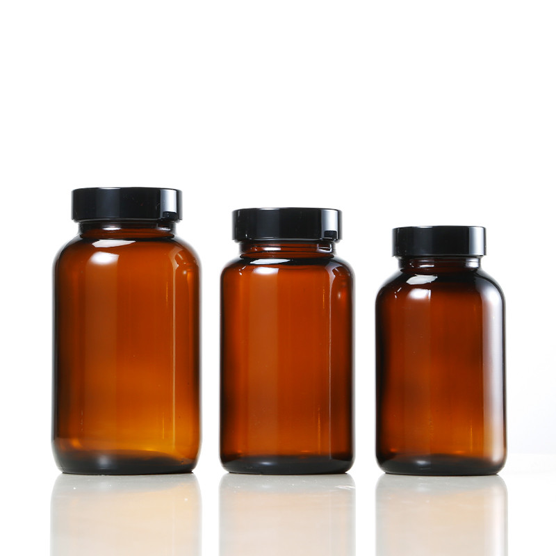 包邮茶色医药瓶大口玻璃胶囊瓶60克保健品瓶密封罐小号玻璃罐