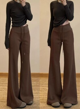 咖色微喇运动裤女春秋季2026新款高腰显瘦喇叭裤小个子休闲卫裤子