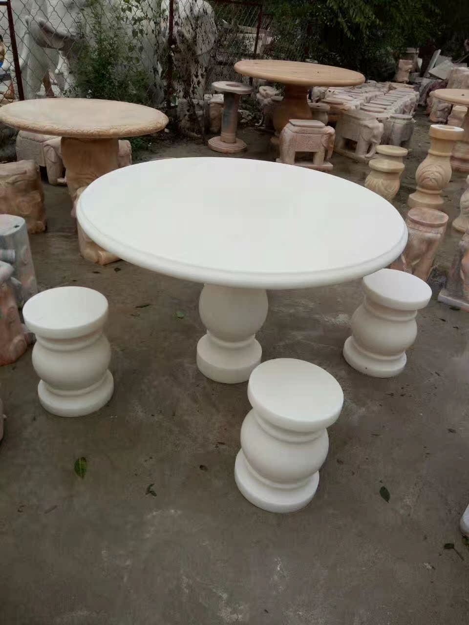 曲阳石雕汉白玉石桌石凳石材仿古圆桌庭院花园桌子摆件石头餐桌