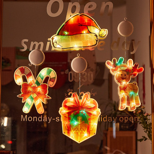 圣诞节装饰品创意场景布置圣诞树小挂件店铺橱窗发光吸盘灯氛围灯