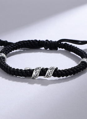 S925纯银复古做旧编织手绳手链