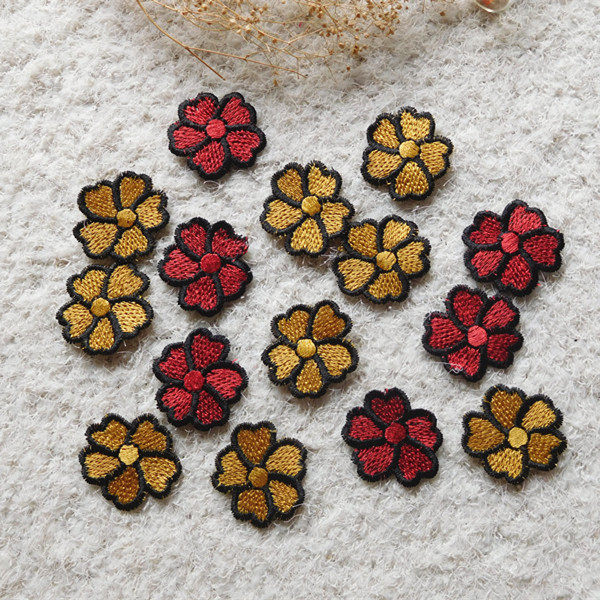 彩色刺绣蕾丝花贴 手工diy儿童衣服补丁破洞装饰五瓣花朵3.5cm