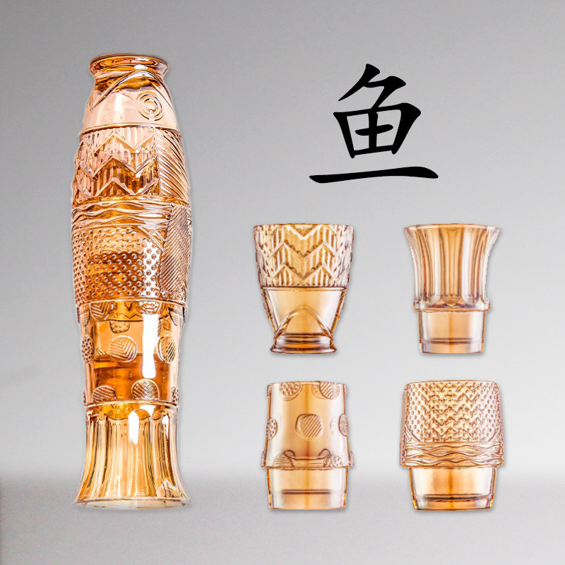 包邮创意鲤鱼玻璃杯茶杯简约家用水杯居家叠放叠叠乐新春过年礼品