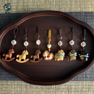 手工编织小马挂件钥匙扣diy檀木配件马上有钱菩提根配饰品串珠