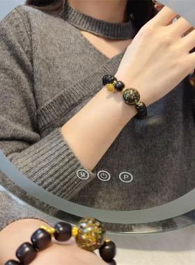 黑檀老型搭配满螺钿大漆单圈手链diy配件文玩佛珠手串时尚配饰