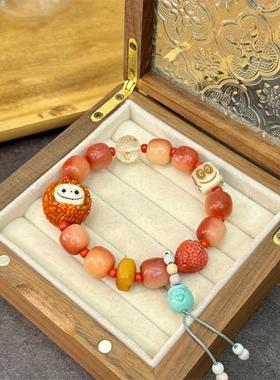 驼骨半血桶珠搭配鹿角荔枝拉布布牛骨表情白水晶爱心珠菱镁矿蜜罐