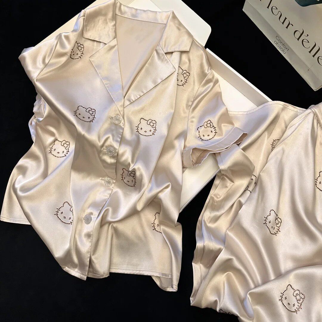 法式高级感Kitty烫钻冰丝睡睡衣/家居服套装