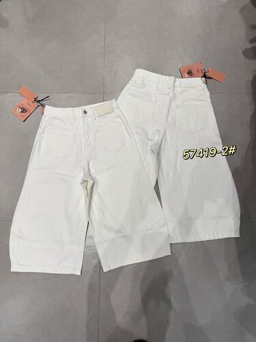 不退换批发唯速Weisu 七分弯刀阔腿牛仔裤白色显瘦无弹夏季欧货