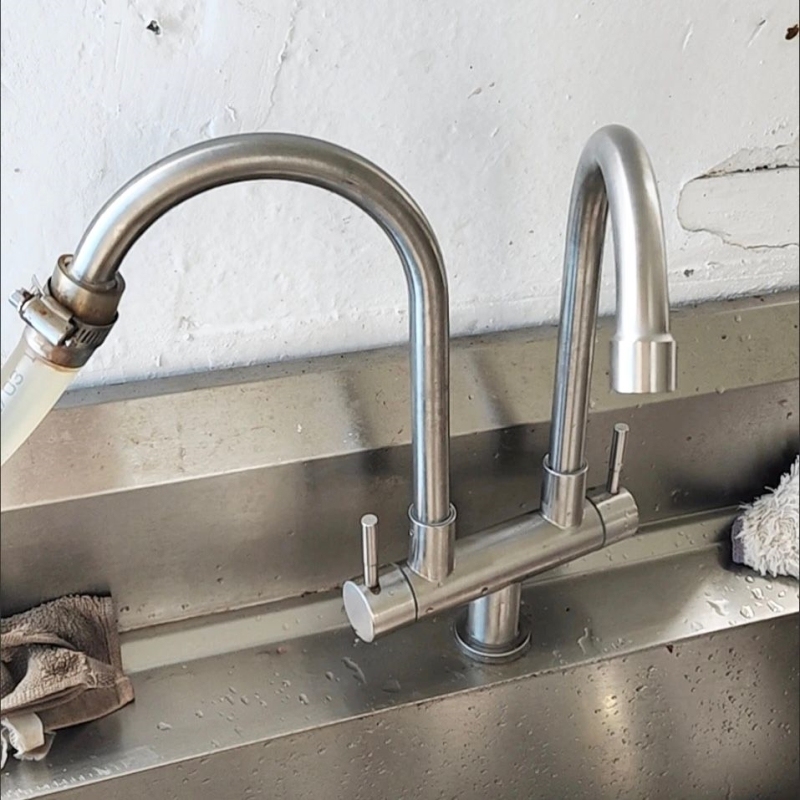 双头厨房龙头水龙头不锈钢水槽旋转双控单冷一进二出洗菜盆双管