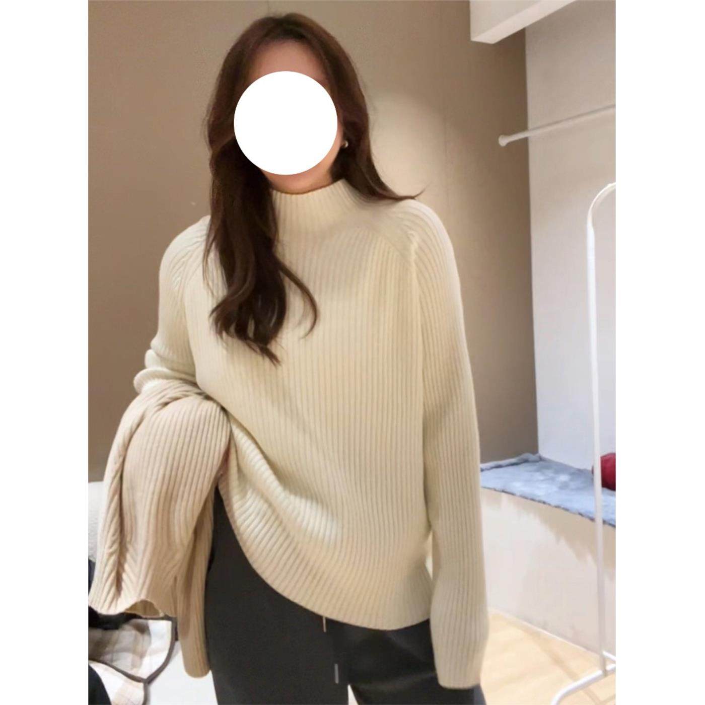 加码懒人半高领针织毛衣为妇女在秋季新胖毫米宽松覆盖肉和苗条的,女装/女士精品,毛针织衫,淘宝优惠券,粉丝福利购,淘宝优惠卷