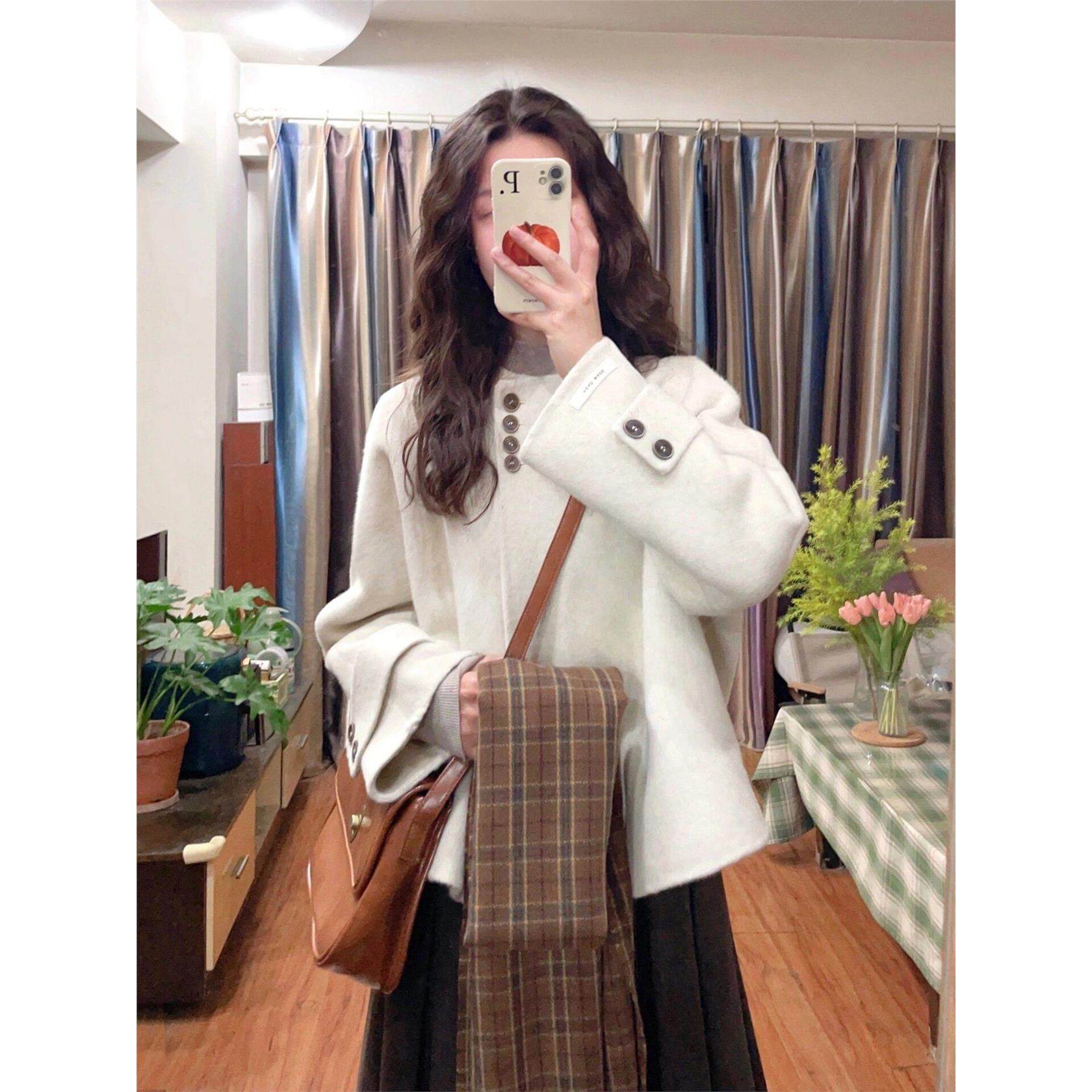 短款呢子大衣女2025新款秋冬季毛呢外套圆领高级感小个子今年流行