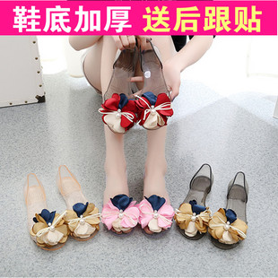 防滑水晶鞋 女凉鞋 平底蝴蝶结沙滩鞋 女鞋 2020夏季 透明塑料鞋 果冻鞋