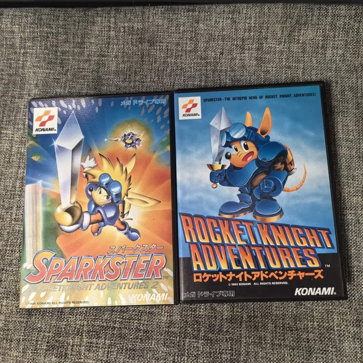 超美品 世嘉MD主机 火箭骑士 1+2 打包 原装正版游戏卡带