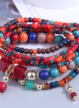 波西米亚名族风混搭米珠多层手链