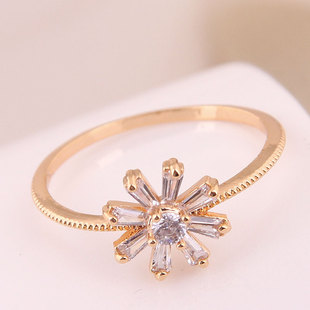 女开口戒指0705 甜美OL简洁镶嵌锆石枝叶个性 韩版 时尚