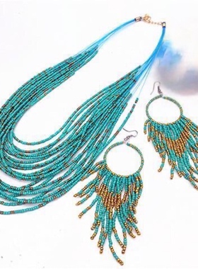包邮 民族风时尚米珠项链耳环necklace earrings women sets