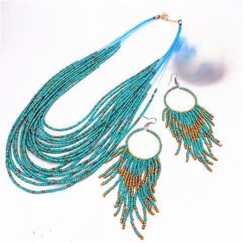 包邮 民族风时尚米珠项链耳环necklace earrings women sets