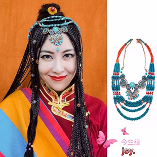 云南贵州民族风藏族发饰头项链波西米亚多层串珠吊坠复古写真饰品