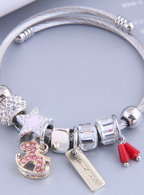 多元素欧美风金属镶钻吊坠手镯