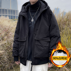 2021冬港风多口袋外套上衣男休闲工装连帽羽绒服YR7335图片