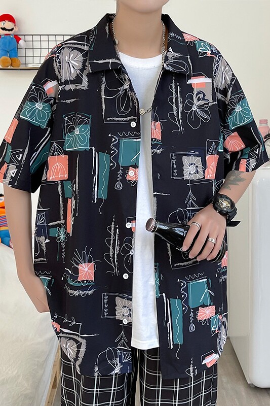 2021夏季新款短袖衬衫港风宽松大码半袖衬衣CS3002,男装衬衫,星座810(原QT5070)
