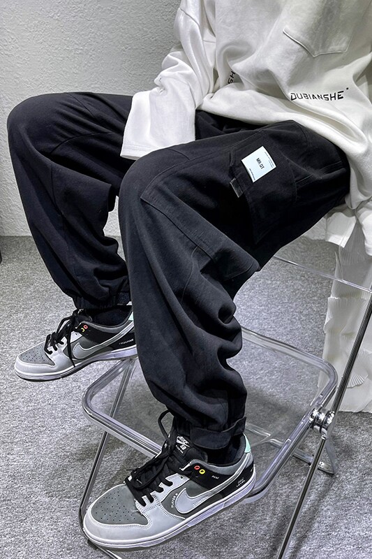 2021秋冬季束脚工装裤多口袋贴标长裤男宽松港风裤子,男装休闲裤,星座810(原QT5070)