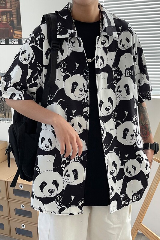 2022港风新款休闲短袖衬衫潮男百搭宽松花衬衣CS3501,男装衬衫,星座810(原QT5070)