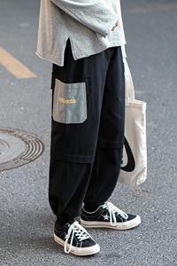 港风休闲裤男宽松束脚拼色哈伦裤直筒裤男长裤子 K57-P55控78图片