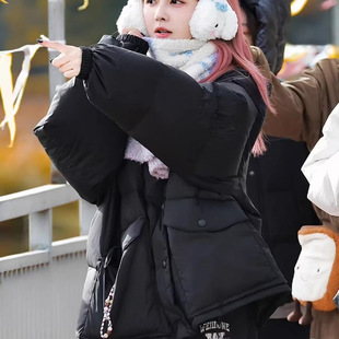 奔跑吧白鹿同款黑色羽绒服女冬季新款实穿宽松保暖加厚面包服外套