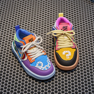 儿童运动鞋男女童软底鸳鸯板鞋空军一号2025秋冬新款加绒二棉保暖