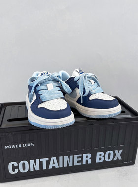 AJ童鞋蓝色运动鞋女童鞋子2026新款春秋儿童低帮板鞋男童跑步鞋潮