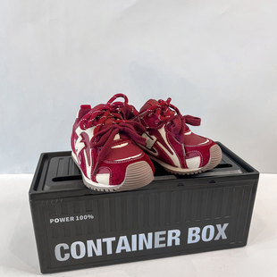 真皮红色运动鞋儿童鞋子2025秋冬女童二棉鞋加绒男童N字鞋阿甘鞋