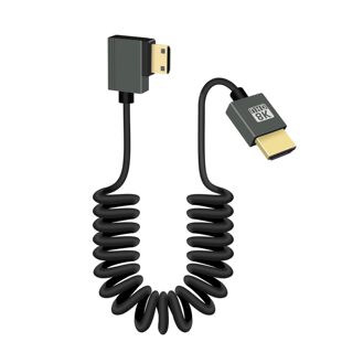 90度弯头8K短miniHDMI转HDMI卷弹簧高清线高速HDMI2.1相机显示器