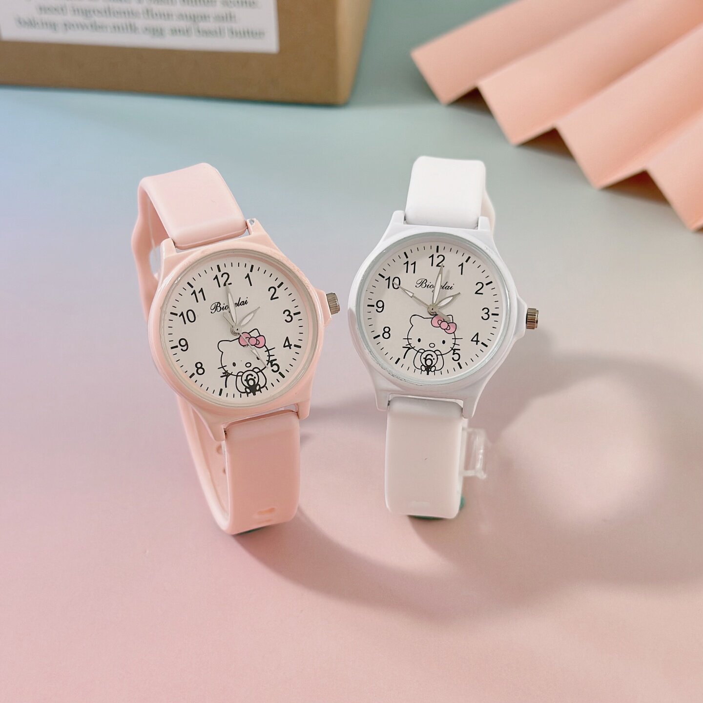 可爱卡通儿童上课看时间指针式手表女孩幼儿园学生简约高颜值硅胶
