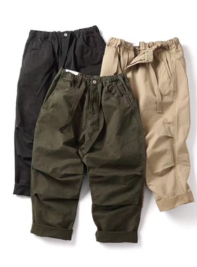 山系潮流机能基础款水洗面料厚重质感锥形裁剪阔腿裤休闲裤